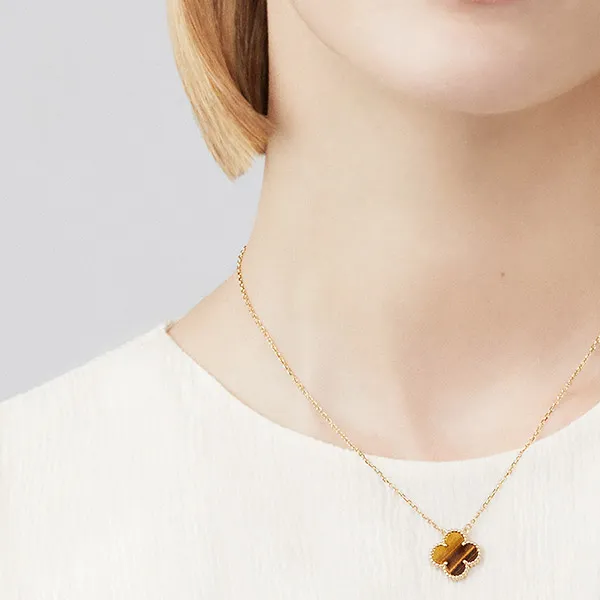 Dây Chuyền Jewery Luxury Vintage Alhambra Pendant 18K Yellow Gold, Tiger Eye Màu Vàng Gold - Trang sức - Vua Hàng Hiệu