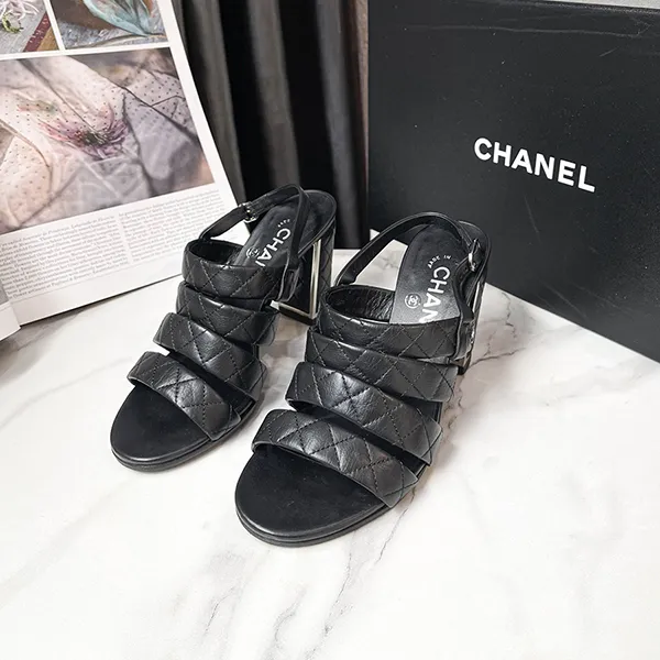 Dép Cao Gót Nữ Chanel Interlocking CC Logo Slingback Sandals Màu Đen Size 35.5 - Dép - Vua Hàng Hiệu