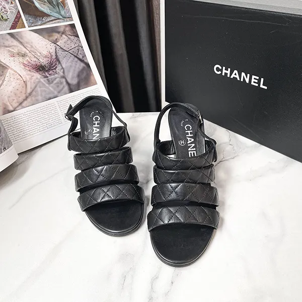 Dép Cao Gót Nữ Chanel Interlocking CC Logo Slingback Sandals Màu Đen Size 35.5 - Dép - Vua Hàng Hiệu
