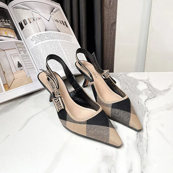 Dép Cao Gót Nữ Christian Dior Jadio’r Slingback Cotton Ribbon Kitten Heels Màu Be Đen Size 35 - Dép - Vua Hàng Hiệu