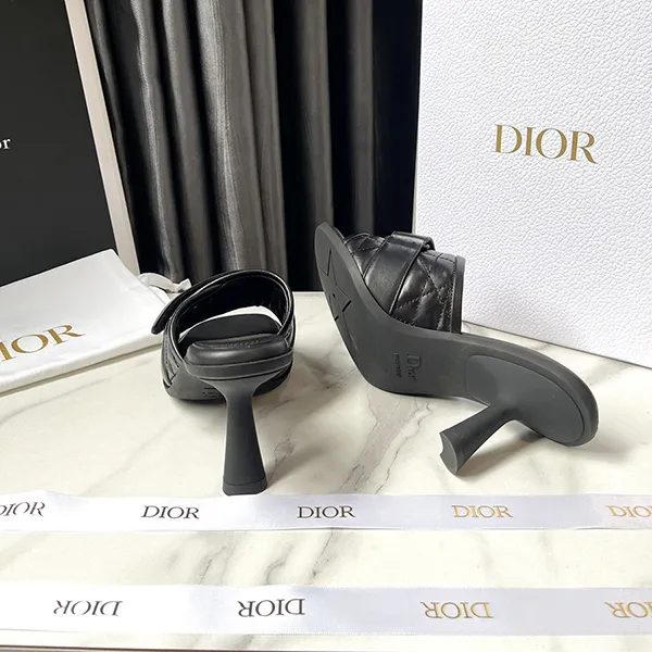 Dép Christian Dior Evolution Heeled Slide Sandals Cannage Quilt Leather Màu Đen Size 36