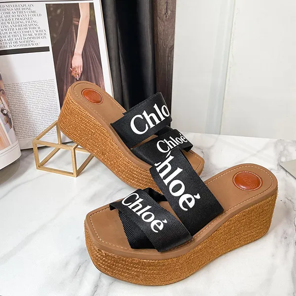 Dép Đế Xuồng Nữ Chloé Woody Wedge Mule CHC21U44908 Màu Nâu Đen Size 39 - Dép - Vua Hàng Hiệu
