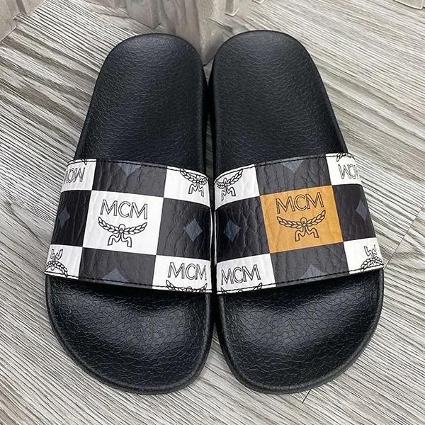 Dép MCM Check Logo Slide Sandals Màu Đen Trắng Size 36