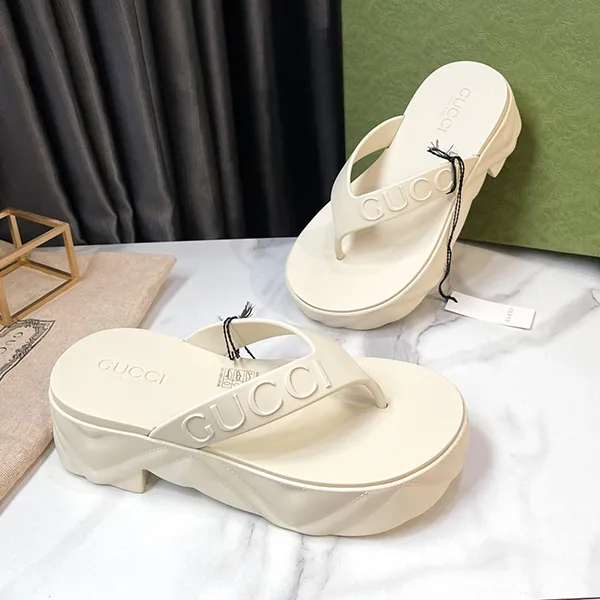 Dép Nữ Gucci Tarifa Rubber Platform Flip Flops White Màu Trắng Kem - Dép - Vua Hàng Hiệu