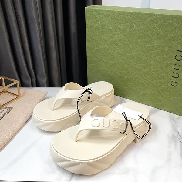 Dép Nữ Gucci Tarifa Rubber Platform Flip Flops White Màu Trắng Kem - Dép - Vua Hàng Hiệu