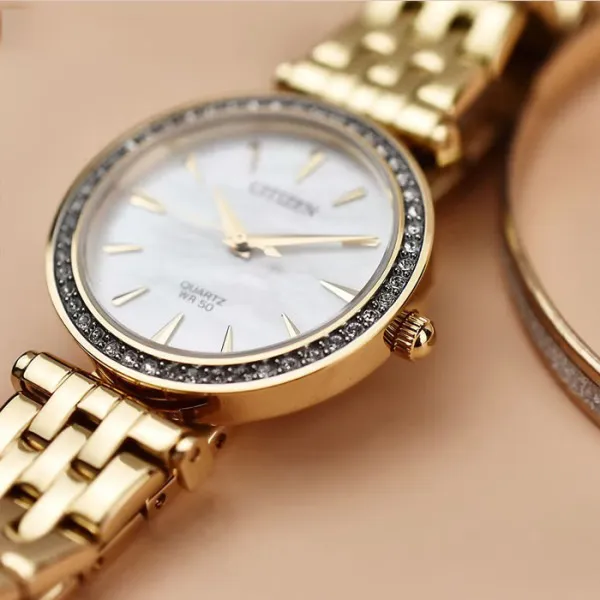 Đồng Hồ Nữ Citizen Gold Plated Stainless Swarovski Quartz Watch ER0212-50Y Màu Vàng