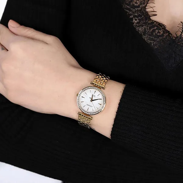 Đồng Hồ Nữ Citizen Gold Plated Stainless Swarovski Quartz Watch ER0212-50Y Màu Vàng