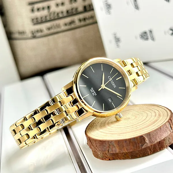 Đồng Hồ Nữ Citizen Quartz Black Dial Women Watch EU6092-59E Màu Vàng Đen
