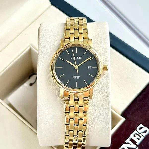 Đồng Hồ Nữ Citizen Quartz Black Dial Women Watch EU6092-59E Màu Vàng Đen