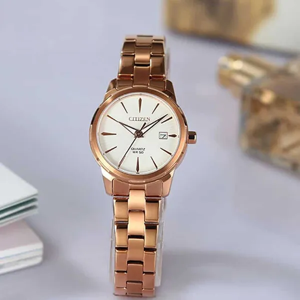Đồng Hồ Nữ Citizen Quartz Dial Rose Gold Ladies Watch EU6073-53A Màu Trắng/ Vàng Hồng