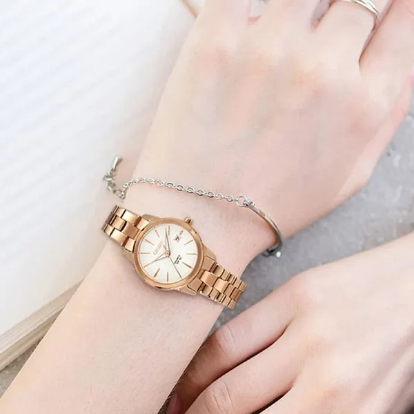 Đồng Hồ Nữ Citizen Quartz Dial Rose Gold Ladies Watch EU6073-53A Màu Trắng/ Vàng Hồng