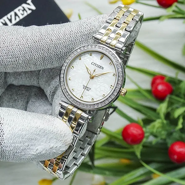 Đồng Hồ Nữ Citizen Quartz MOP Swarovski Crystals Elegant Ladies Watch ER0214-54D Màu Bạc