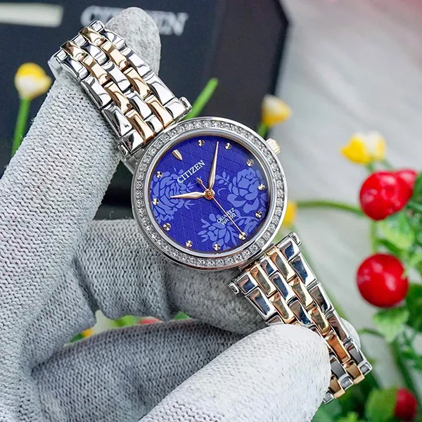 Đồng Hồ Nữ Citizen Swarovski Crystal Blue Dial Ladies Quartz Watch ER0218-53L Màu Xanh Bạc
