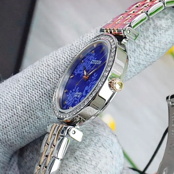 Đồng Hồ Nữ Citizen Swarovski Crystal Blue Dial Ladies Quartz Watch ER0218-53L Màu Xanh Bạc