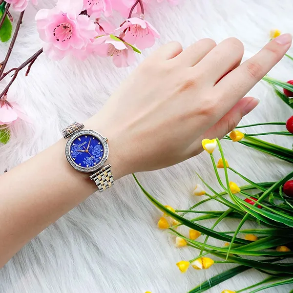 Đồng Hồ Nữ Citizen Swarovski Crystal Blue Dial Ladies Quartz Watch ER0218-53L Màu Xanh Bạc