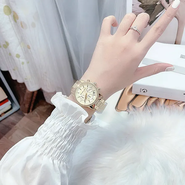 Đồng Hồ Nữ Michael Kors MK Ritz Chronograph Gold-Tone Steel Watch MK6597 Màu Vàng