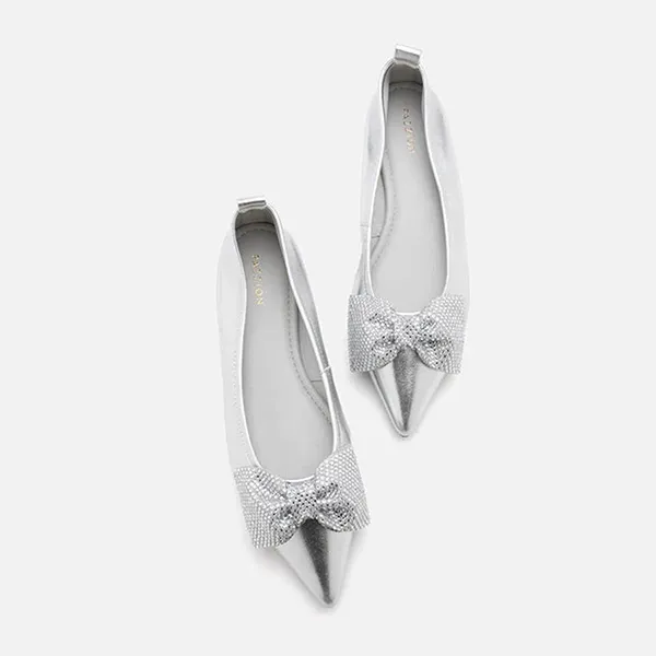 Giày Bệt Nữ Pazzion Blakely Crystal Embellished Bow Pointed Toe Flats 5250-23ASIL034 Màu Bạc