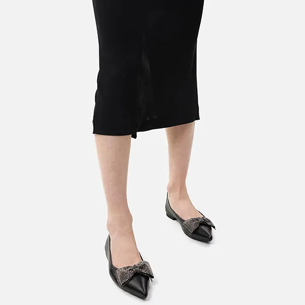 Giày Bệt Nữ Pazzion Blakely Crystal Embellished Bow Pointed Toe Flats 5250-23BLK034 Màu Đen