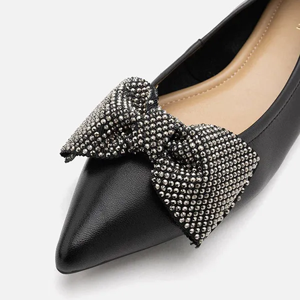 Giày Bệt Nữ Pazzion Blakely Crystal Embellished Bow Pointed Toe Flats 5250-23BLK034 Màu Đen