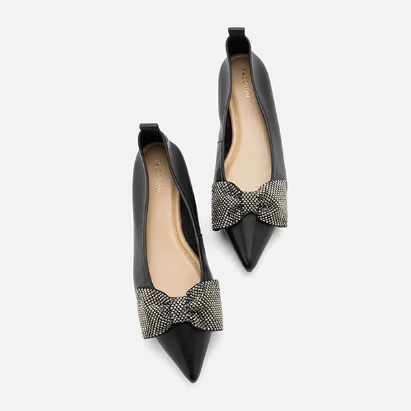 Giày Bệt Nữ Pazzion Blakely Crystal Embellished Bow Pointed Toe Flats 5250-23BLK034 Màu Đen