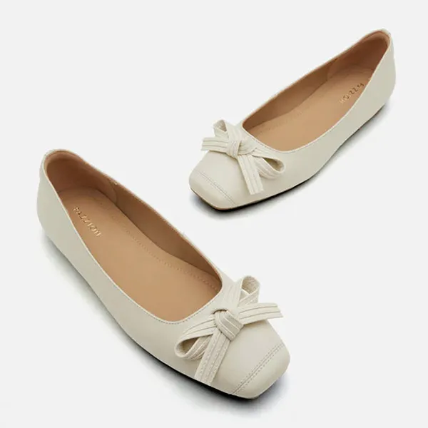 Giày Bệt Nữ Pazzion Clarice Bow Square Toe Flats 966-3BEG035 Màu Trắng Kem - Giày - Vua Hàng Hiệu