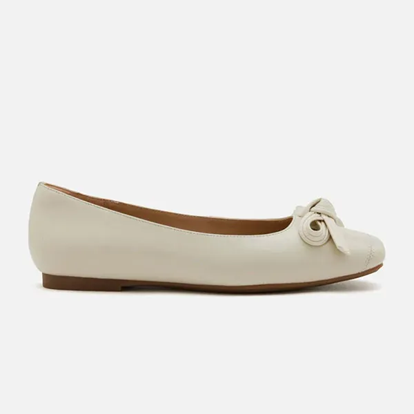 Giày Bệt Nữ Pazzion Clarice Bow Square Toe Flats 966-3BEG035 Màu Trắng Kem - Giày - Vua Hàng Hiệu