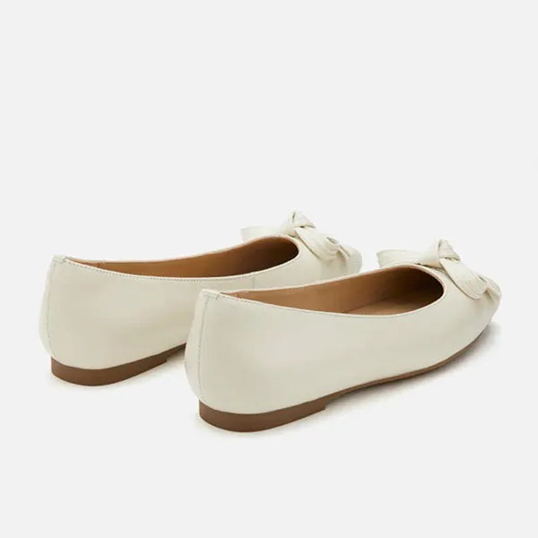 Giày Bệt Nữ Pazzion Clarice Bow Square Toe Flats 966-3BEG035 Màu Trắng Kem - Giày - Vua Hàng Hiệu