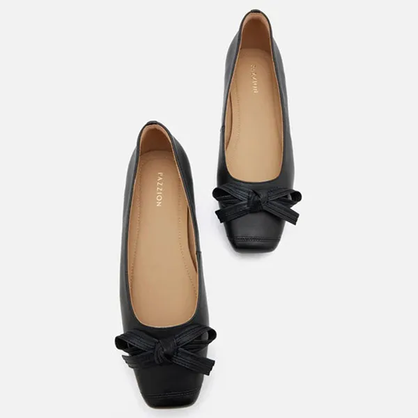 Giày Bệt Nữ Pazzion Clarice Bow Square Toe Flats 966-3BLK035 Màu Đen