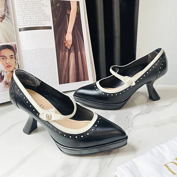 Giày Cao Gót Nữ Dior Pump Black And White Perforated Calfskin Màu Đen Size 36.5 - Giày - Vua Hàng Hiệu