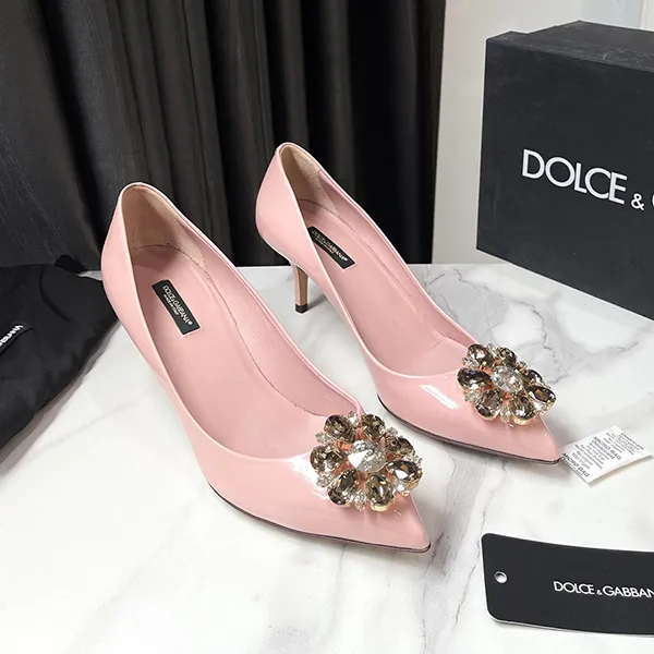 Giày Cao Gót Nữ Dolce & Gabbana D&G Bellucci Crystal Embellished Patent Leather Pumps Baby Pink Màu Hồng Size 38 - Giày - Vua Hàng Hiệu