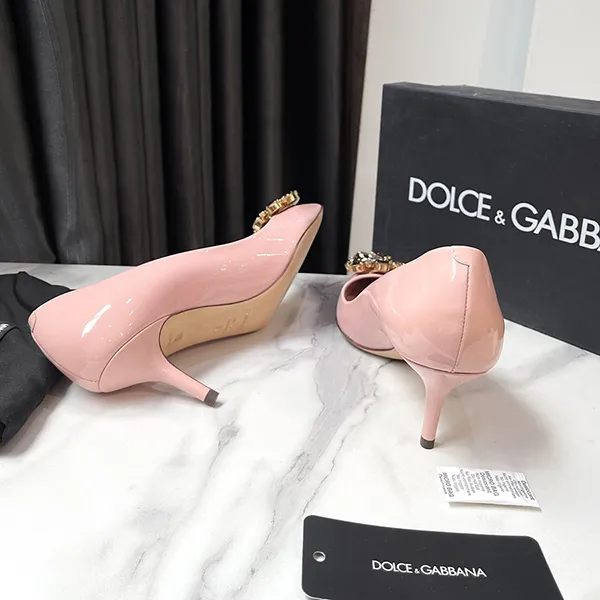 Giày Cao Gót Nữ Dolce & Gabbana D&G Bellucci Crystal Embellished Patent Leather Pumps Baby Pink Màu Hồng Size 38 - Giày - Vua Hàng Hiệu