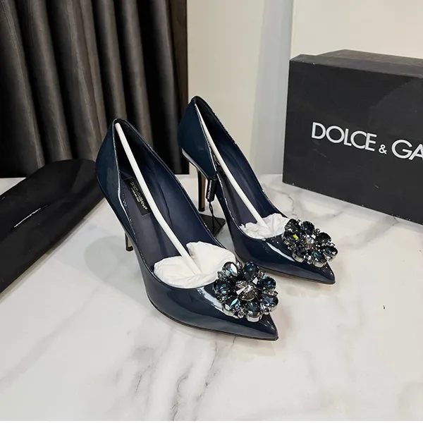 Giày Cao Gót Nữ Dolce & Gabbana D&G Bellucci Crystal Embellished Patent Leather Pumps Midnight Blue Màu Xanh Size 37 - Giày - Vua Hàng Hiệu