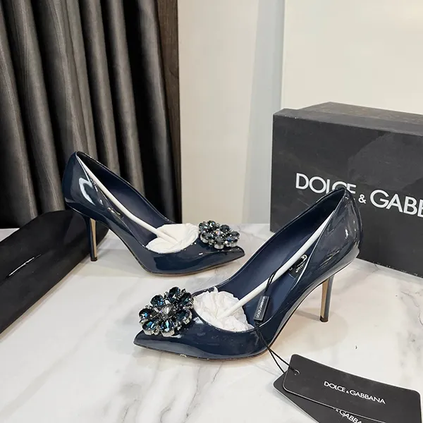 Giày Cao Gót Nữ Dolce & Gabbana D&G Bellucci Crystal Embellished Patent Leather Pumps Midnight Blue Màu Xanh Size 37 - Giày - Vua Hàng Hiệu