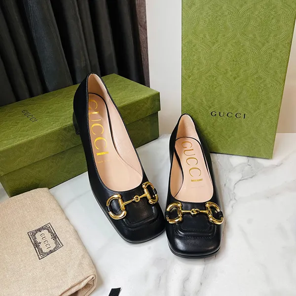 Giày Cao Gót Nữ Gucci Horsebit Ballet Flat Black Leather Màu Đen Size 35
