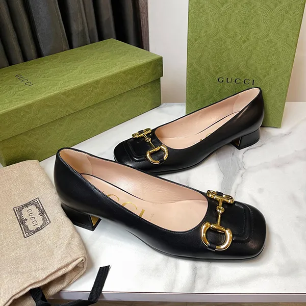 Giày Cao Gót Nữ Gucci Horsebit Ballet Flat Black Leather Màu Đen Size 35