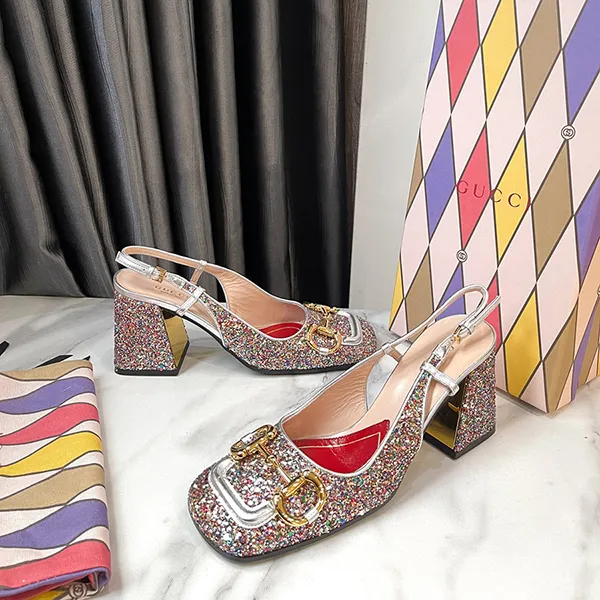 Giày Cao Gót Nữ Gucci Multicolor Lovelight Slingback Heels Phối Màu Size 37.5 - 3