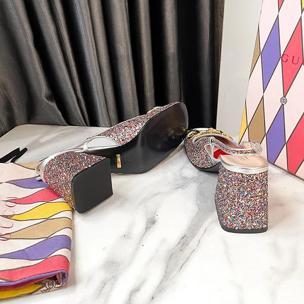 Giày Cao Gót Nữ Gucci Multicolor Lovelight Slingback Heels Phối Màu Size 37.5 - 5