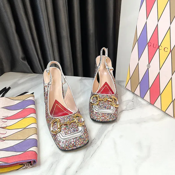 Giày Cao Gót Nữ Gucci Multicolor Lovelight Slingback Heels Phối Màu Size 37.5 - 4