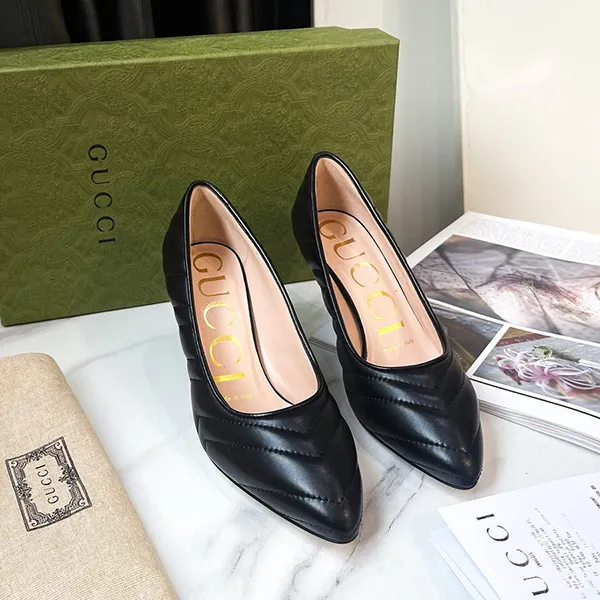 Giày Cao Gót Nữ Gucci Wmns Quilted Leather Pumps 658673-BKO00-1000 Màu Đen Size 34.5 - Giày - Vua Hàng Hiệu
