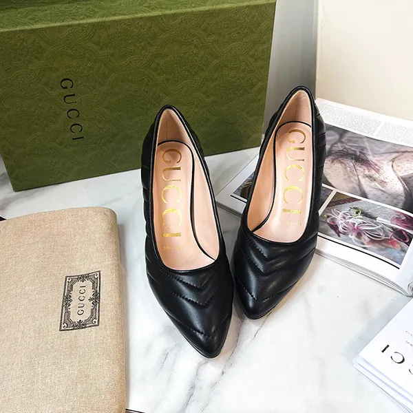 Giày Cao Gót Nữ Gucci Wmns Quilted Leather Pumps 658673-BKO00-1000 Màu Đen Size 34.5 - Giày - Vua Hàng Hiệu