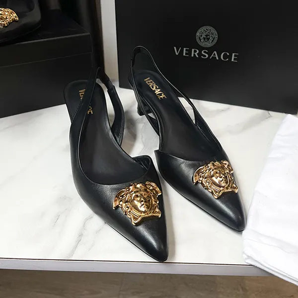 Giày Cao Gót Nữ Versace Slingback Màu Đen Size 36 - 3