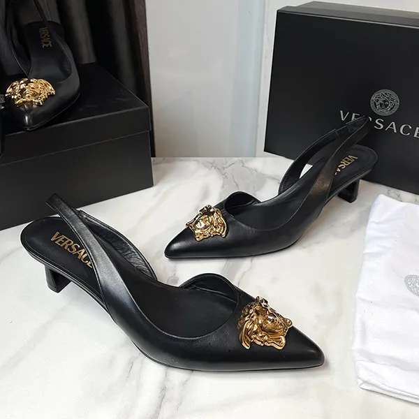 Giày Cao Gót Nữ Versace Slingback Màu Đen Size 36 - 1