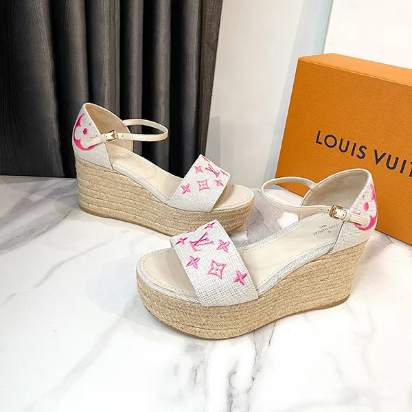 Giày Đế Xuồng Nữ Louis Vuitton LV Starboard Line Sandal Beige Type Màu Trắng Be Size 36
