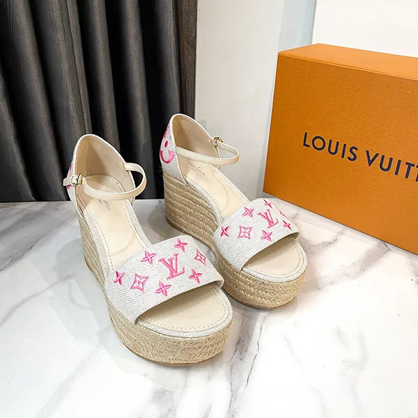 Giày Đế Xuồng Nữ Louis Vuitton LV Starboard Line Sandal Beige Type Màu Trắng Be Size 36