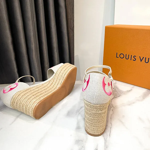 Giày Đế Xuồng Nữ Louis Vuitton LV Starboard Line Sandal Beige Type Màu Trắng Be Size 36