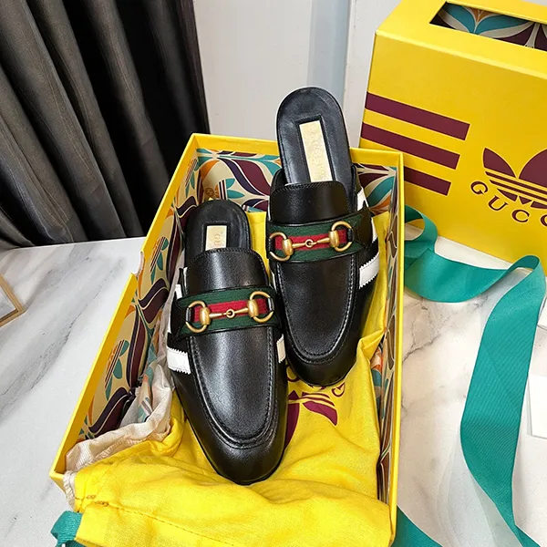 Giày Hở Gót Nam Gucci x Adidas Horsebit Leather Mule Màu Đen Size 38 - 3