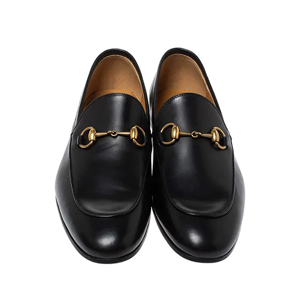 Giày Lười Nam Gucci GC Black Leather Jordan Horsebit Slip On Loafers Màu Đen Size 41