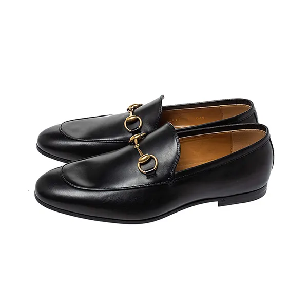 Giày Lười Nam Gucci GC Black Leather Jordan Horsebit Slip On Loafers Màu Đen Size 41