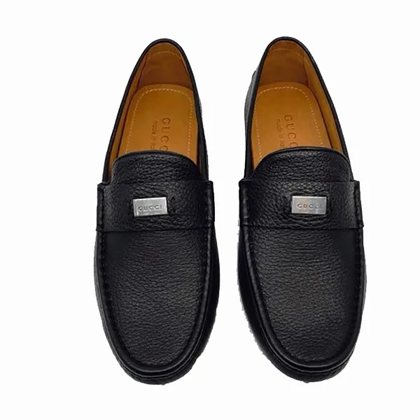 Giày Lười Nam Gucci Black Textured Leather Slip On Loafers 353044 AOD00 1000 Màu Đen Size 39.5