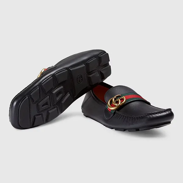 Giày Lười Nam Gucci Leather Driver Web Loafers 450891-DTM10-1060 Màu Đen Size 39.5 - Giày - Vua Hàng Hiệu